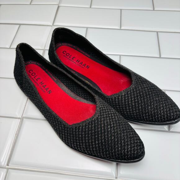 COLE HAAN WOMENS Springfeel Stitchlte Skimmer Black Slip On Flats - Picture 1 of 7
